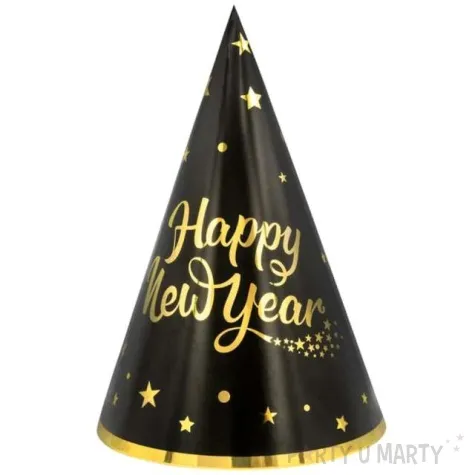 czapeczki papierowe happy new year czarne partypal 6 szt