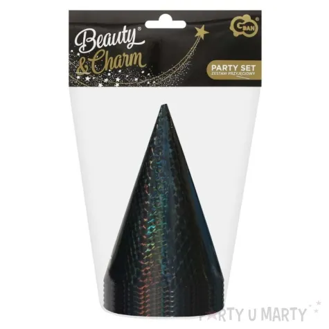 czapeczki papierowe holograficzne czarny godan 6 szt