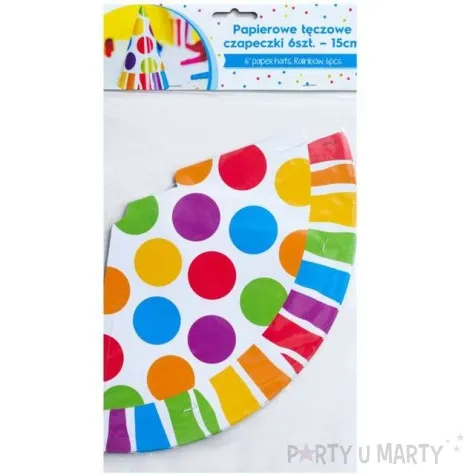 czapeczki papierowe kolorowe kropki i paski mix kraszek 6 szt