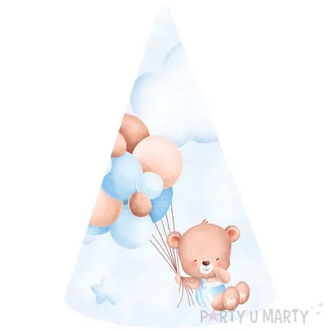 czapeczki papierowe misie z balonikami blekitny congee 6 szt