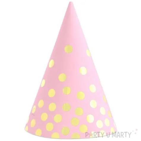 czapeczki papierowe zlote groszki rozowe 6 szt