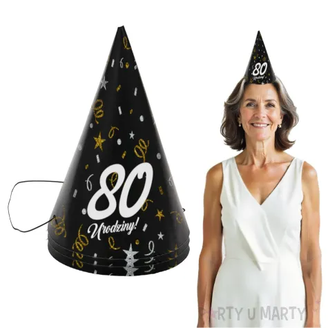 czapeczki urodzinowe 80 urodziny glamour birthday 3 szt