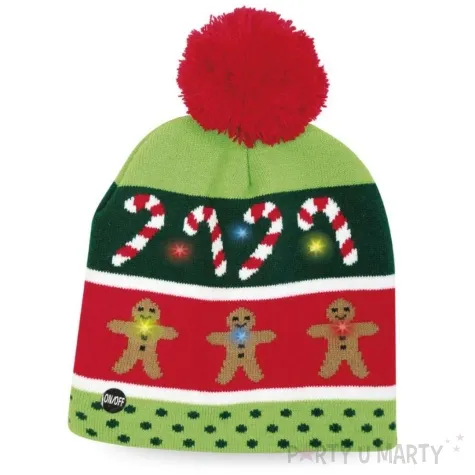 czapka boze narodzenie ciasteczkowy ludzik z diodami led fries 24x26 cm