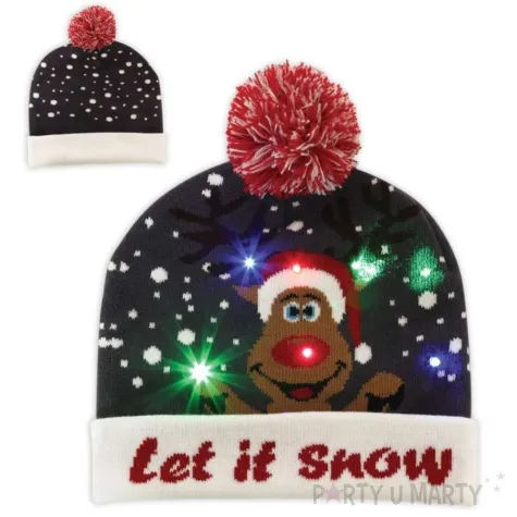 czapka boze narodzenie renifer z diodami led fries 24x26 cm