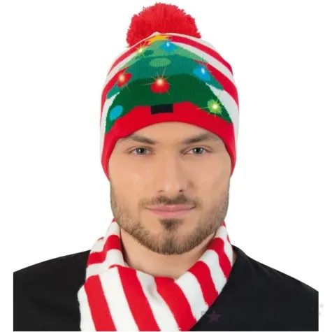 czapka boze narodzenie swiateczna choinka z diodami led fries 24x26 cm