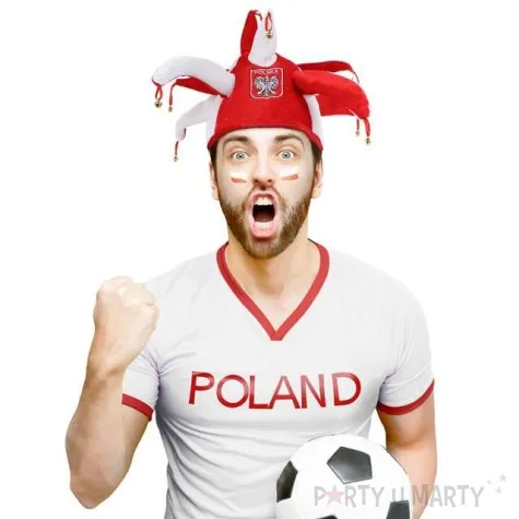 czapka kibica dzwoneczki bialo czerwona godan