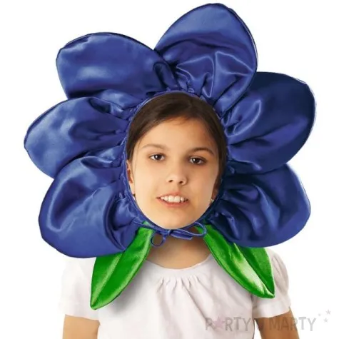 czapka kwiatek niebieski kraszek