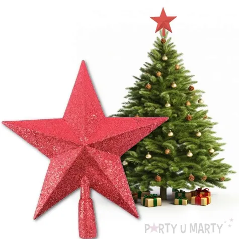 czubek choinkowy gwiazda brokatowa czerwony tropic 23 5 cm