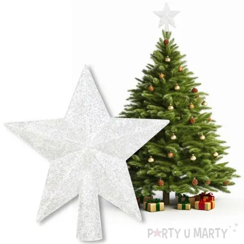 czubek choinkowy gwiazda brokatowa perlowy arpex 14 cm