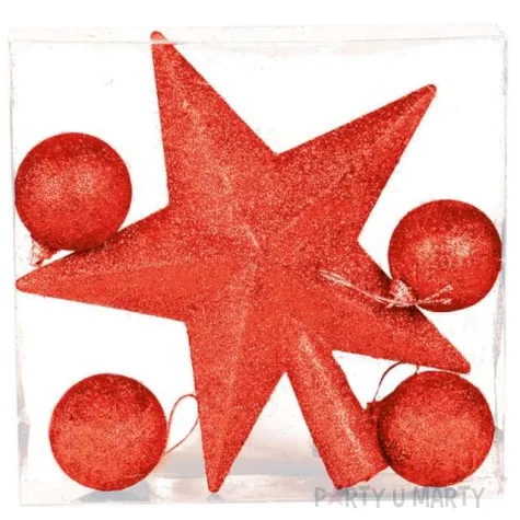czubek choinkowy gwiazda z bombkami czerwony guirca 19 cm