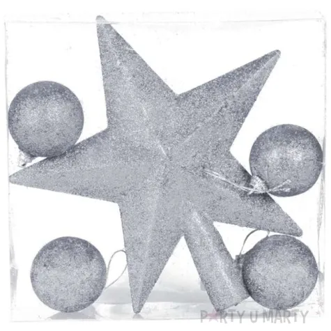 czubek choinkowy gwiazda z bombkami srebrny guirca 19 cm