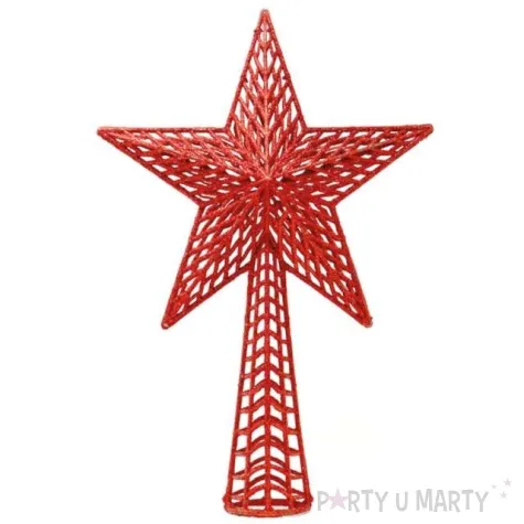 czubek choinkowy gwiazda z podstawa czerwony guirca 27 cm