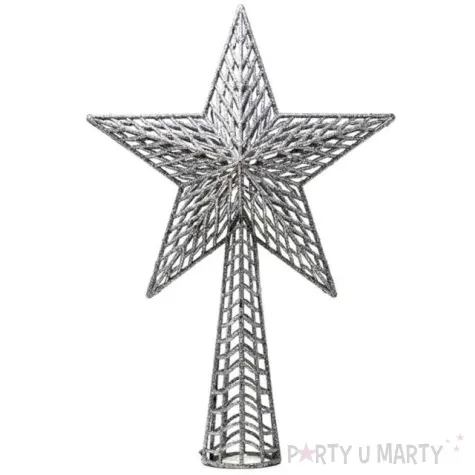 czubek choinkowy gwiazda z podstawa srebrny guirca 27 cm