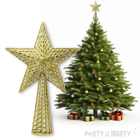 czubek choinkowy gwiazda zlota guirca 37 cm
