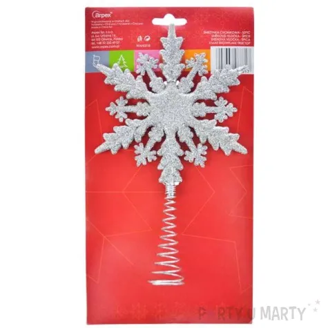 czubek choinkowy sniezynka brokatowa srebrny arpex 22 cm