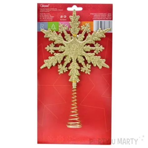 czubek choinkowy sniezynka brokatowa zlota arpex 22 cm