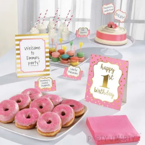 dekoracja 1 urodziny roczek dziewczynki rozowy amscan zestaw