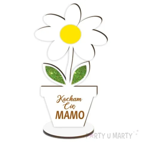 dekoracja 3d kwiatek dzien matki kocham cie mamo bialy 14 cm