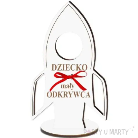 dekoracja 3d rakieta na lizak dziecko odkrywca biala 14 cm