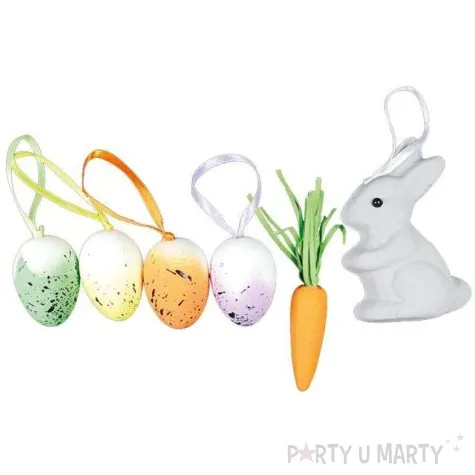 dekoracja bialy krolik i bialo kolorowe pisanki titanum
