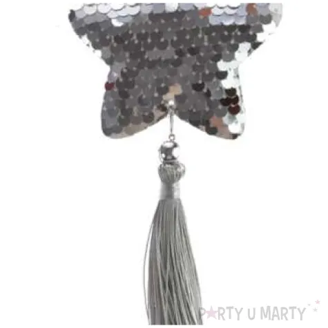 dekoracja cekinowa gwiazdka srebrna arpex 23 cm