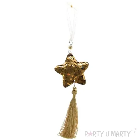 dekoracja cekinowa gwiazdka zlota arpex 23 cm