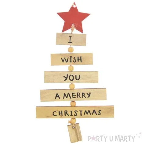 dekoracja choinka z czerwona gwiazda drewniana arpex 24 cm