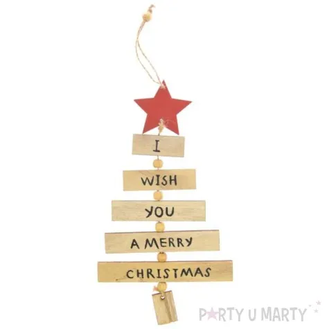 dekoracja choinka z czerwona gwiazda drewniana arpex 24 cm