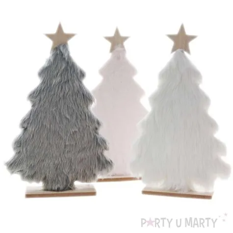 dekoracja choinka z rozowym futerkiem drewniana arpex 30 cm