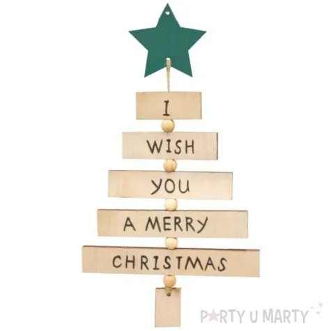 dekoracja choinka z zielona gwiazda drewniana arpex 24 cm