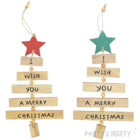 dekoracja choinka z zielona gwiazda drewniana arpex 24 cm