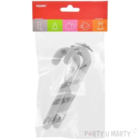 dekoracja choinkowa laski cukrowe srebrny arpex 2 szt