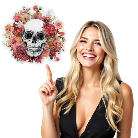 dekoracja czaszka z kwiatami swieto zmarlych boland 46 x 50 cm