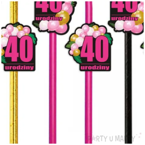dekoracja do napojow na 40 urodziny slomki papierowe liczba 40 baloniki 6 szt