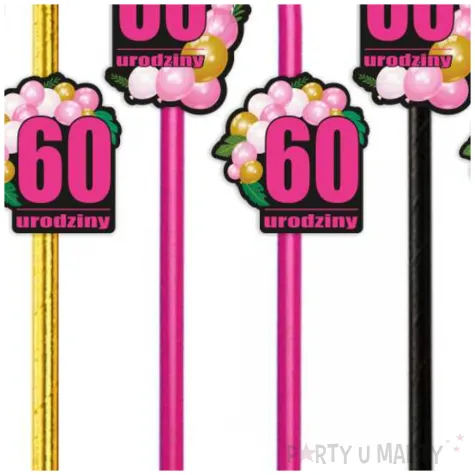 dekoracja do napojow na 60 urodziny slomki papierowe liczba 40 baloniki 6 szt