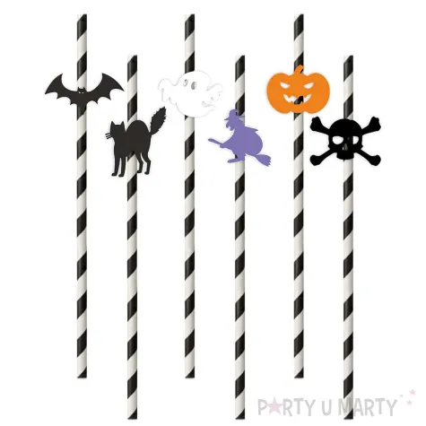 dekoracja do napojow na halloween slomki papierowe ozdoba stolu jednorazowe czarno biale 6 szt