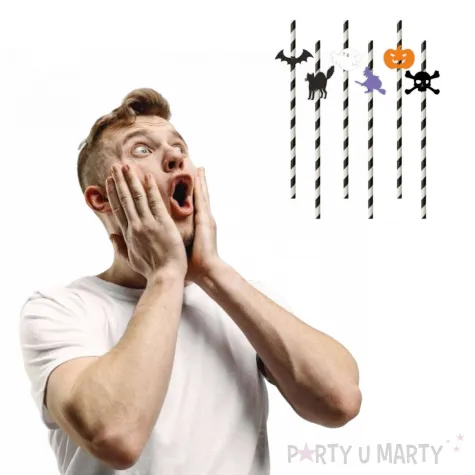 dekoracja do napojow na halloween slomki papierowe ozdoba stolu jednorazowe czarno biale 6 szt