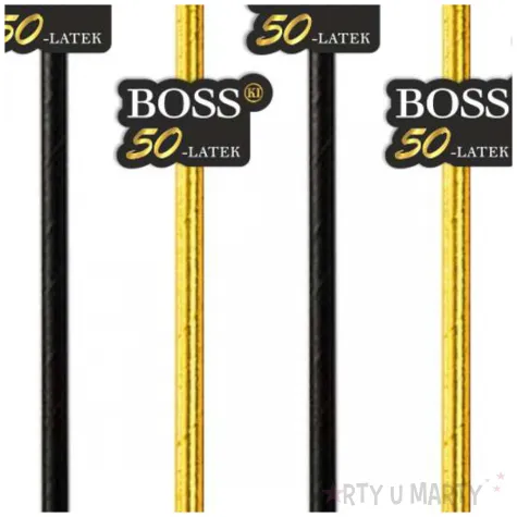 dekoracja do napojow na urodziny slomki papierowe bosski 50 latek czarno zlote 6 szt