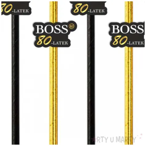 dekoracja do napojow na urodziny slomki papierowe bosski 80 latek czarno zlote 6 szt