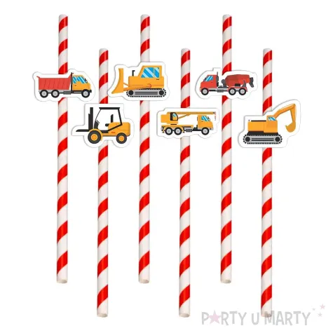 dekoracja do napojow na urodziny slomki papierowe budowa pojazdy 6 szt