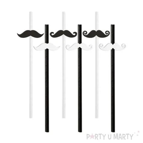 dekoracja do napoju na movember slomki papierowe wasy czarno biale 6 szt