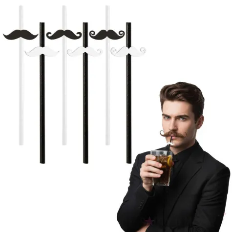 dekoracja do napoju na movember slomki papierowe wasy czarno biale 6 szt