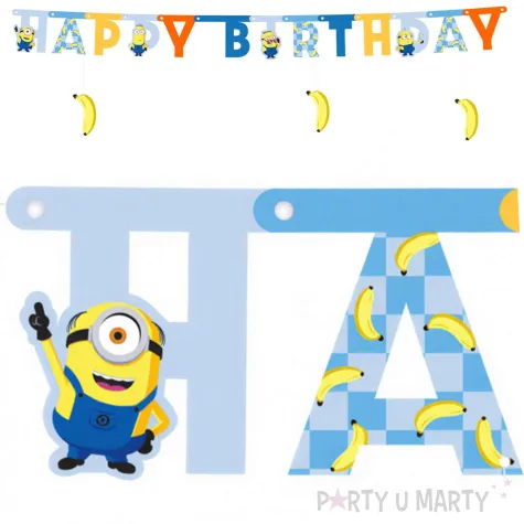 dekoracja do powieszania na urodziny baner girlanda happy birthday minionki 153 cm diy