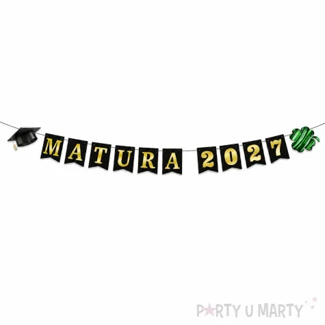 dekoracja do powieszenia baner matura 2027 girlanda papierowa czarno zlota do szkoly 2 5 m