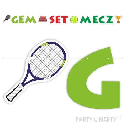 dekoracja do powieszenia baner papierowy tenis gem set mecz girlanda ozdoba na urodziny