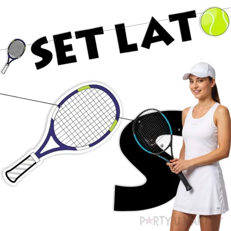 dekoracja do powieszenia baner papierowy tenis set lat girlanda ozdoba na urodziny 1 8 m
