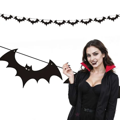 dekoracja do powieszenia na andrzejki halloween baner girlanda papierowa nietoperze czarne 3