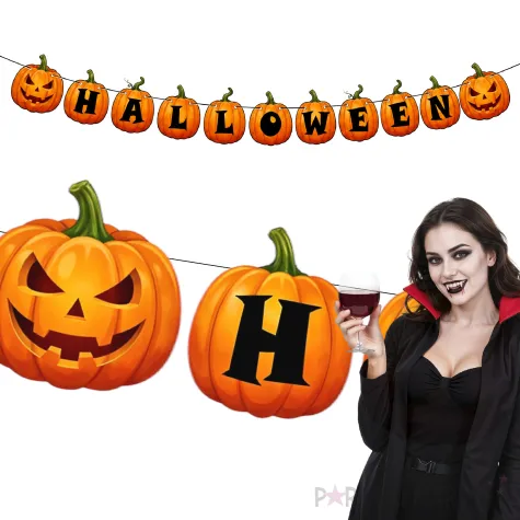 dekoracja do powieszenia na halloween baner girlanda papierowa dynie napis ozdoba halloweenowa