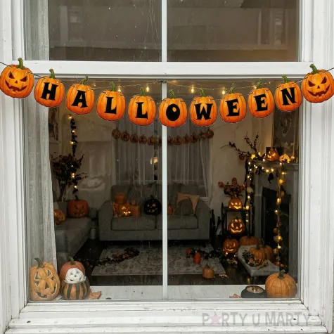 dekoracja do powieszenia na halloween baner girlanda papierowa dynie napis ozdoba halloweenowa