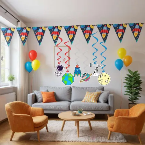 dekoracja do powieszenia na urodziny swiderki kosmos rakieta astronauta 6 szt